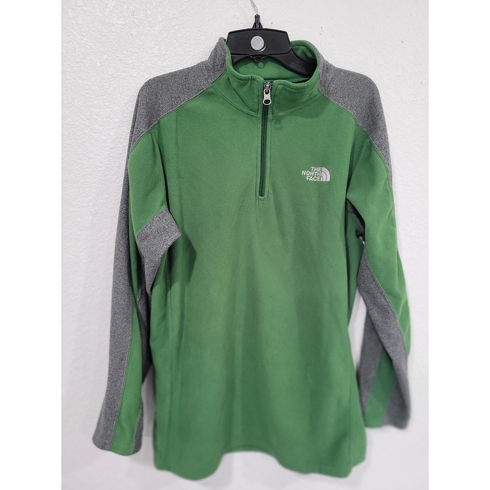The North Face Boys XL Green Grey Quarter Zip Fleece Pullover Sweater Logo #7/5